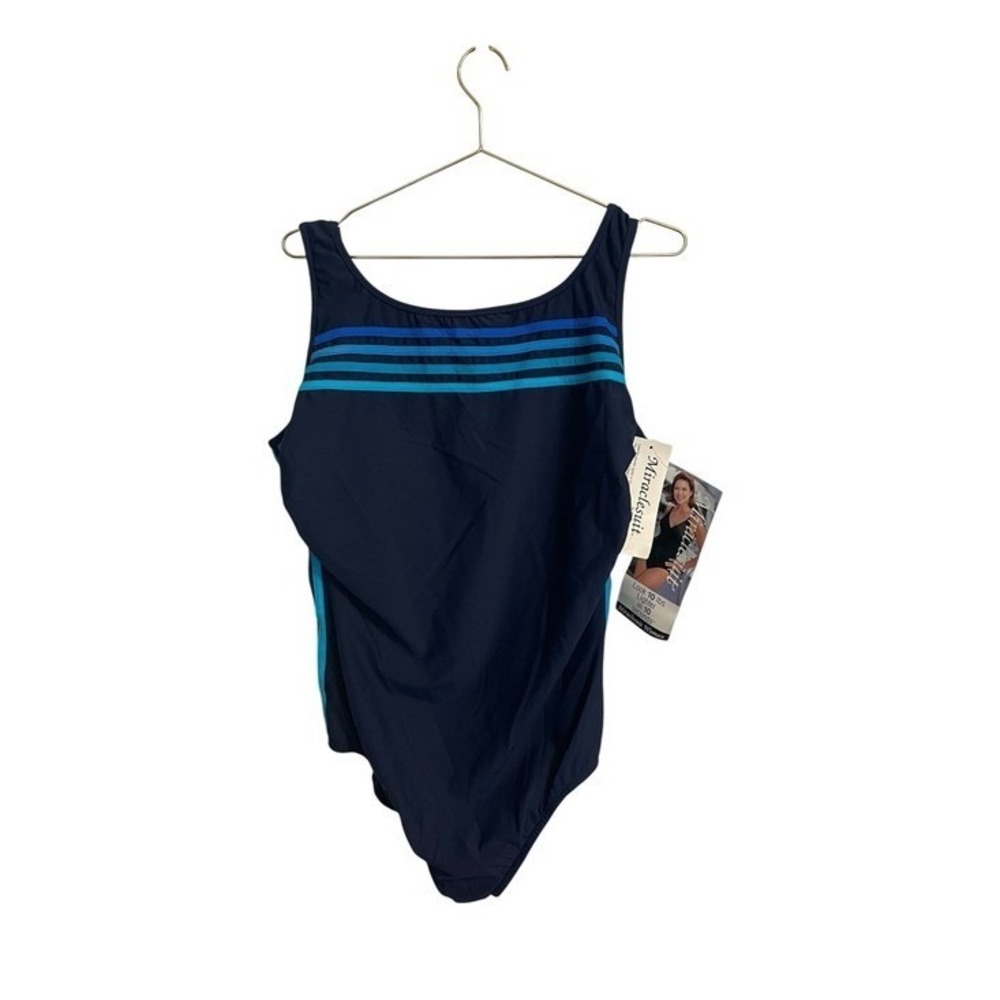 Miraclesuit Womens Plus Size 24W One Piece Swimsuit Navy Blue Striped 84237 NWT